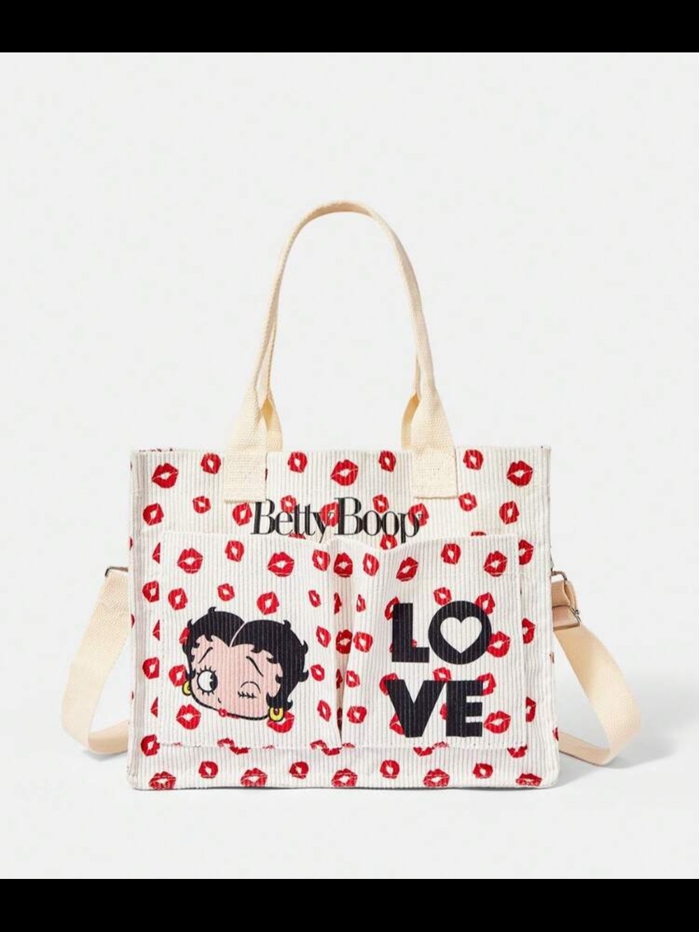 Betty Boop White Tote with Red Lip Print and LOVE Graphic